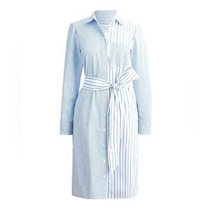 NEW J.Crew Maxi Shirtdress Blue Striped Mixed Print Coastal Nautical Size 10